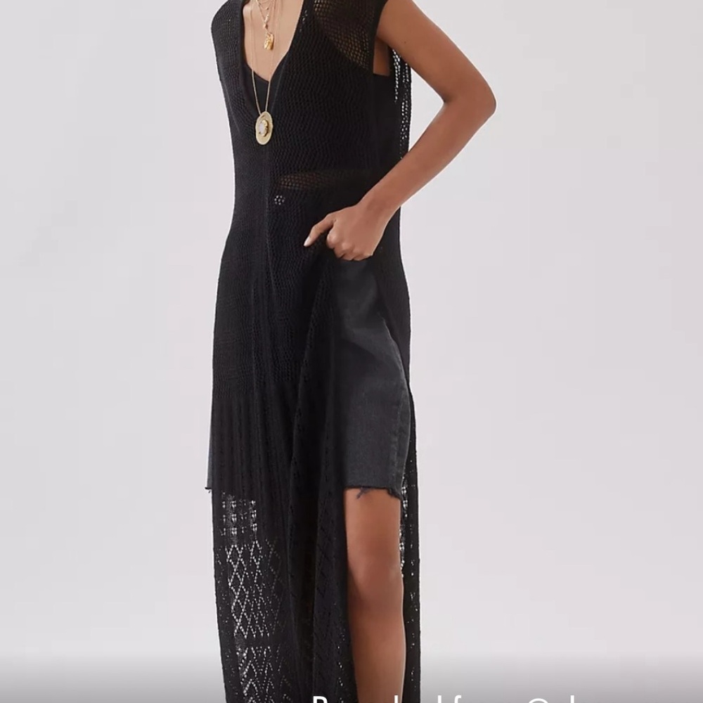 NWT Anthropologie Long Black Crochet Duster/Coverup/Tunic with knit bralette